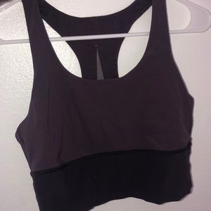 plum lululemon long lines mesh panel sports bra